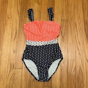 Cat & Jack Swimsuit Large Size 10-12 Coral Red White Navy cute!